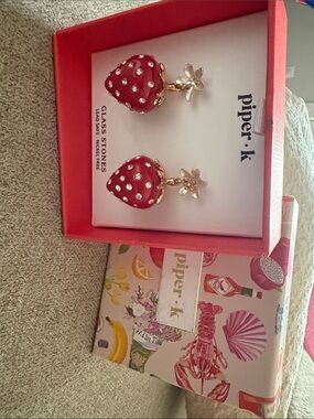 Piper Red Strawberry Drop Earrings with Gold Flower Posts
